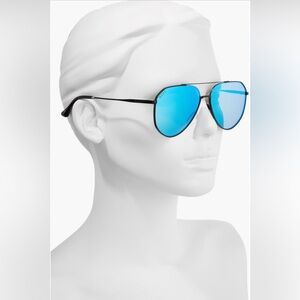 DIFF DASH Jesse James Decker Black Aviator Sunglasses Blue Mirrored Polarized